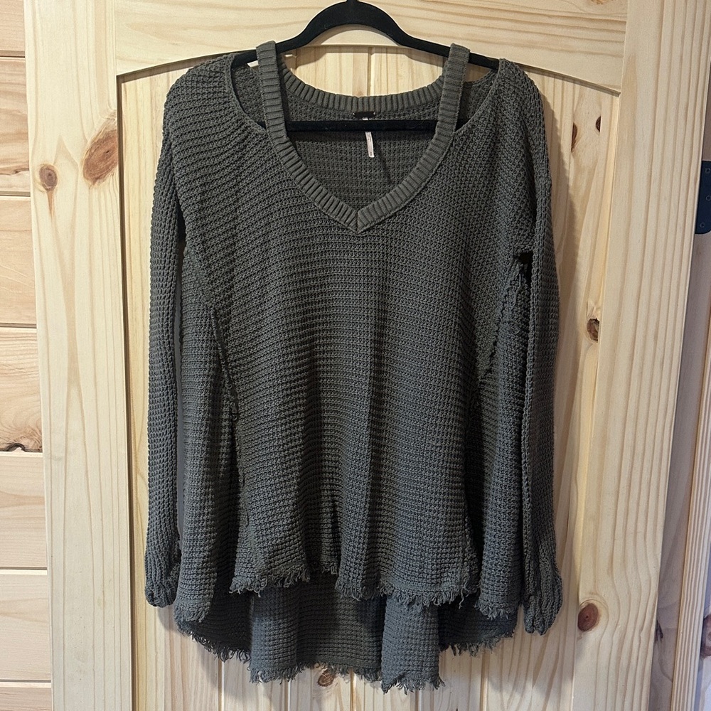 Free People Dark Olive Waffle Knit Hoodie